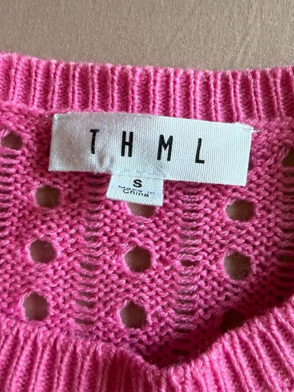Hot Pink Crochet Open-Knit Diamond Crewneck Sweater - Picture 6 of 6